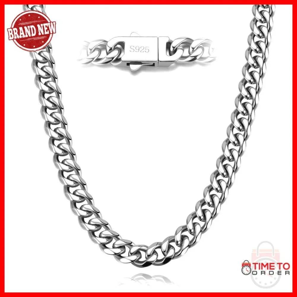 7mm Miami Cuban Link Chain Necklace, Stainless Steel & Sterling Silver Filled,